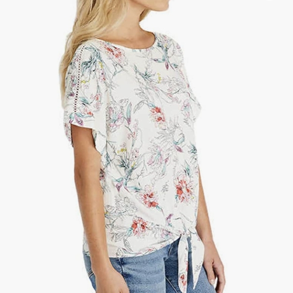 Buffalo David Britton Size Medium Textured Floral Tie Tie Waist Top - Picture 8 of 9